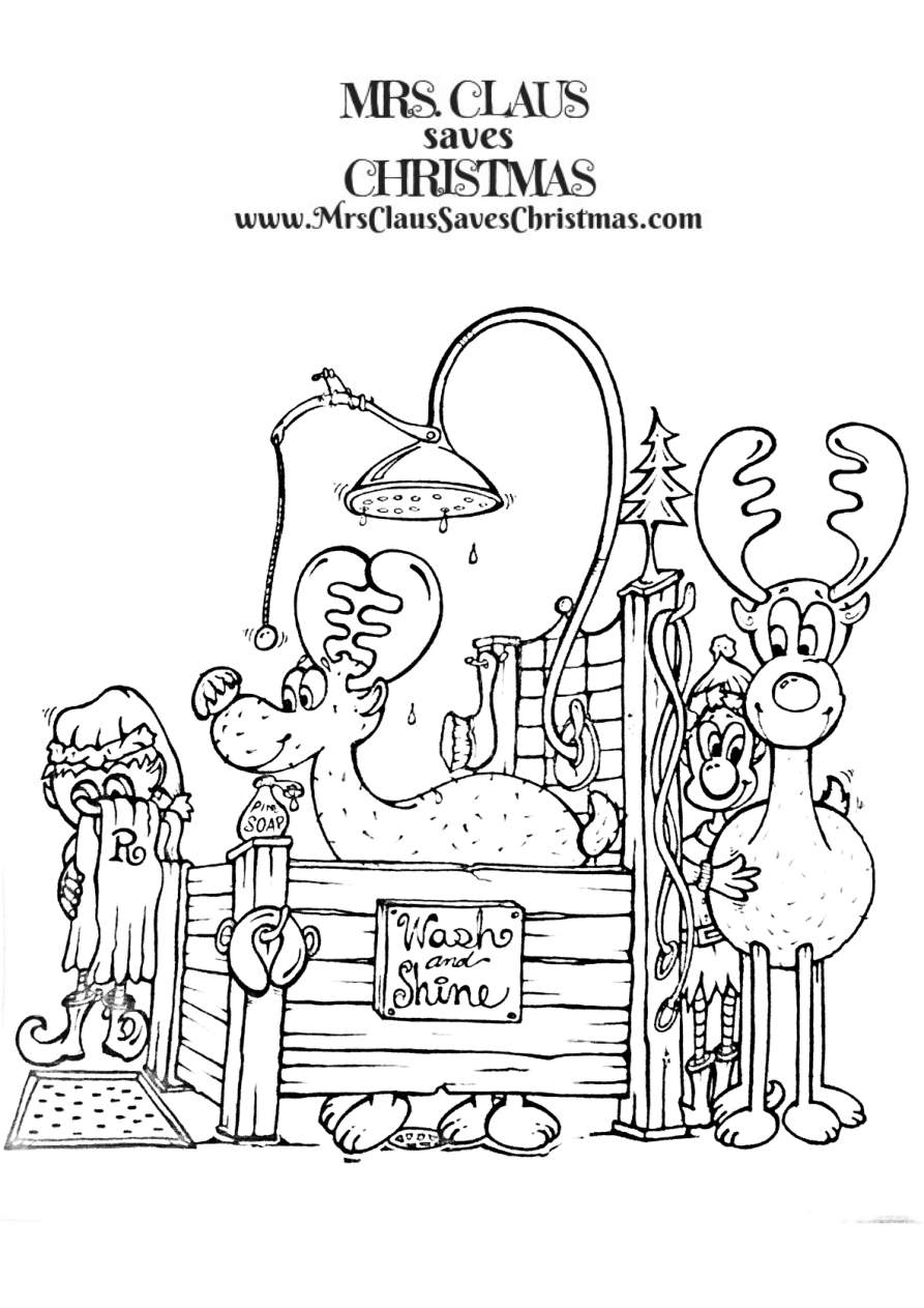 Santa workshop coloring page preview.